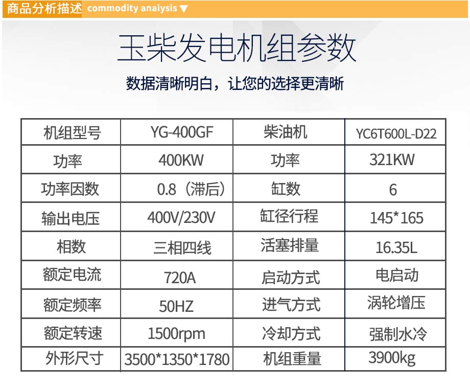 玉柴400KW柴油发电机组参数
